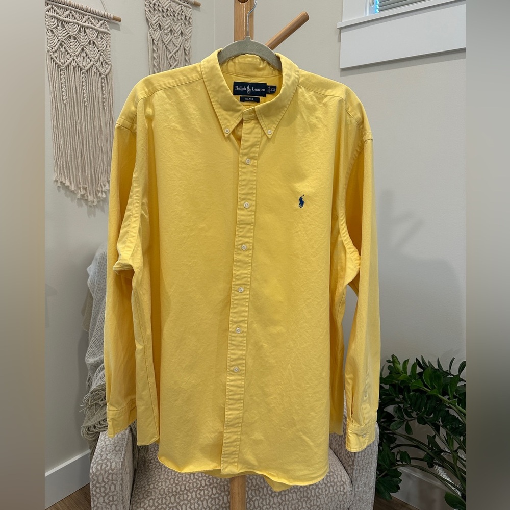 Ralph Lauren Blake Yellow Button Down Shirt XXL Classic Fit Pony Logo
